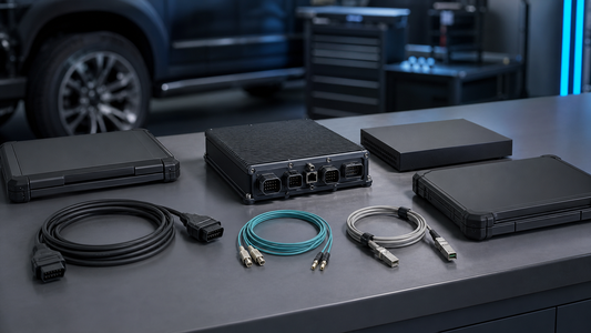 Sealed vehicle gateway between two closed rugged computers, a plain network appliance and three disconnected cable sets